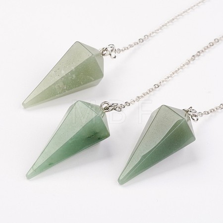 Natural Green Aventurine Hexagonal Pointed Dowsing Pendulums G-G956-D06-FF-1