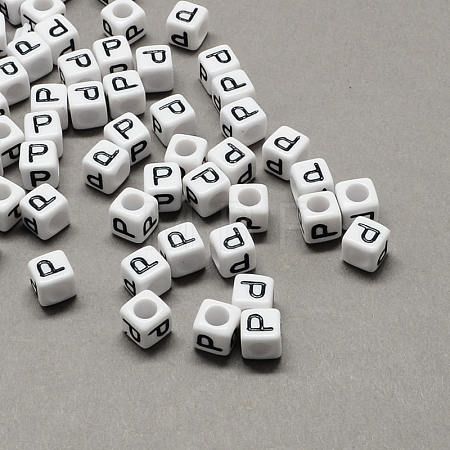 Large Hole Acrylic Letter European Beads SACR-Q103-6mm-01P-1