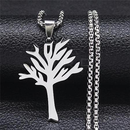 201 Stainless Steel Tree of Life Pendant Box Chain Necklaces FS-WGEEACC-02-1