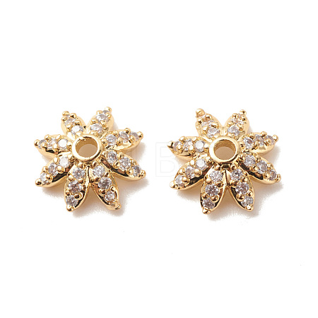Brass Micro Pave Clear Cubic Zirconia Bead Caps KK-G420-31G-1