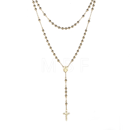 Men's Rosary Bead Necklace with Crucifix Cross NJEW-I011-6mm-08-1
