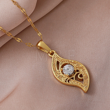 Vintage 304 Stainless Steel Glass Hollow Leaf Pendant Necklaces for Women Men MX3946-1