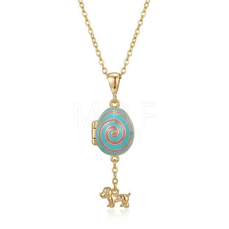 Brass Enamel Egg with Dog Locket Pendant Necklaces for Women WG3DE65-02-1