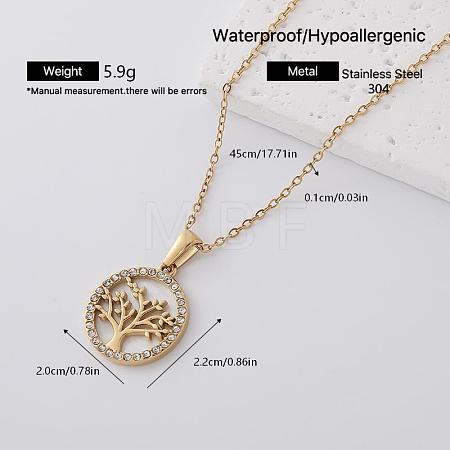 304 Stainless Crystal Rhinestone Tree of Life Pendant Necklaces for Women AP2752-5-1