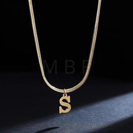 316 Surgical Stainless Steel Initial Pendant Flat Snake Chain Necklaces for Women WGC1053-19-1