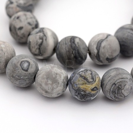 Frosted Natural Map Stone/Picasso Stone/Picasso Jasper Round Bead Strands X-G-M272-08-6mm-1