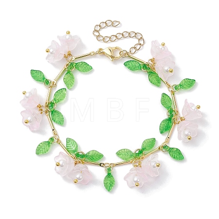 Flower Glass & Acrylic Charm Bracelets BJEW-JB10443-04-1