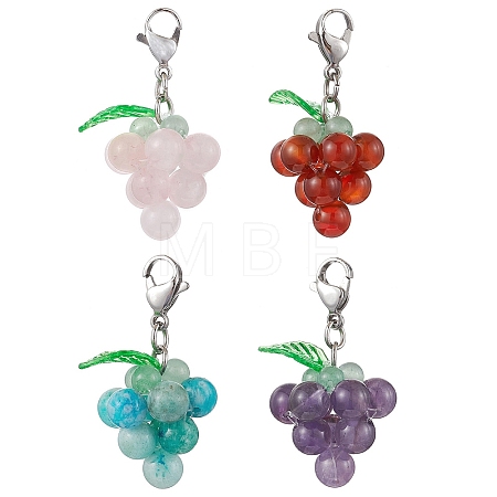 4Pcs 4 Styles Grape Natural Green Aventurine & Hemimorphite & Rose Quartz & Carnelian & Amethyst Pendant Decoration HJEW-TA00293-1