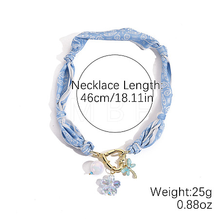 Alloy Enamel & Rhinestone & Resin & Acrylic Flower Pendant Printed Cloth Scarf Necklaces for Women FS-WG8696E-09-1