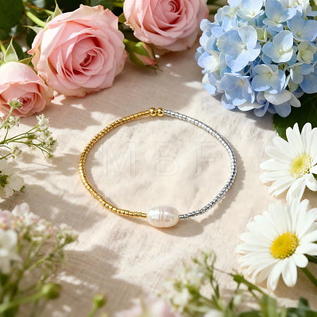 Imitation Pearl & Glass Seed Bead Stretch Bracelets for Women NJ9716-1-1