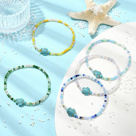 Abacus Glass & Dyed Synthetic Turquoise Beads Stretch Bracelets for Women BJEW-JB13812-02-1
