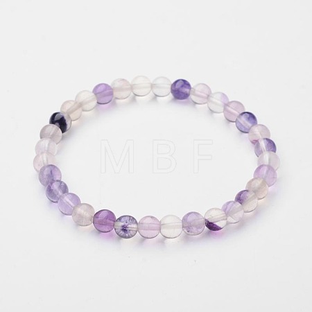 Natural Fluorite Round Beaded Stretch Bracelets BJEW-F202-05-1