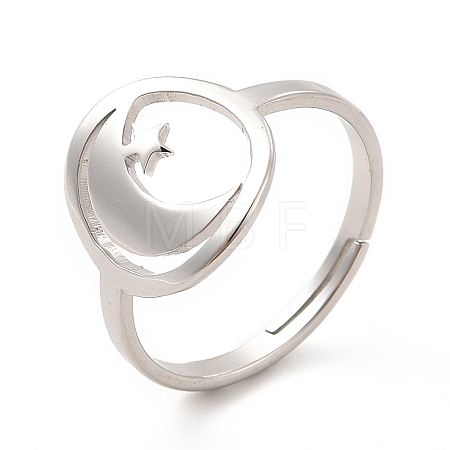 Non-Tarnish 201 Stainless Steel Moon & Star Adjustable Ring for Women RJEW-F131-07P-1