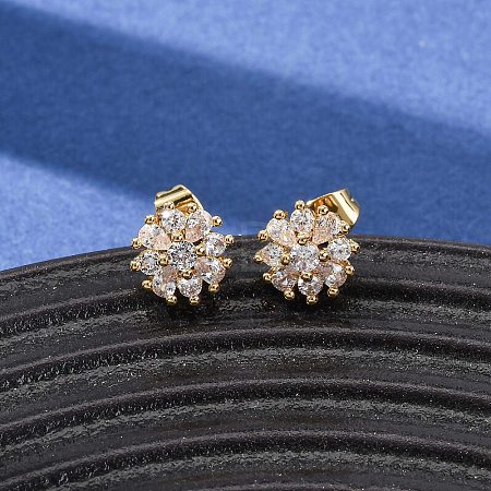 Brass Micro Pave Cubic Zirconia Stud Earrings for Women EJEW-F418-03G-1