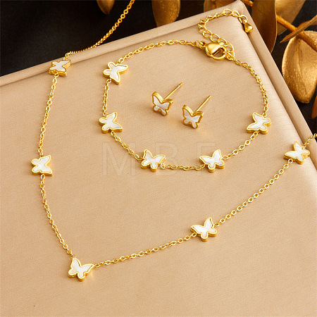 Stainless Steel & Natural Shell Chain Necklace & Bracelet & Stud Earring FS-WG047CA-02-1