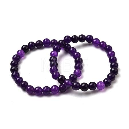 Dyed Synthetic Quartz Imitation Amethyst Beaded Stretch Bracelets PW-WG7FE75-02-1-1