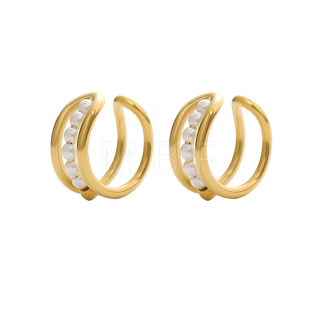 304 Stainless Steel & Shell Pearl Cuff Earrings for Women STAS-OY016-05G-1