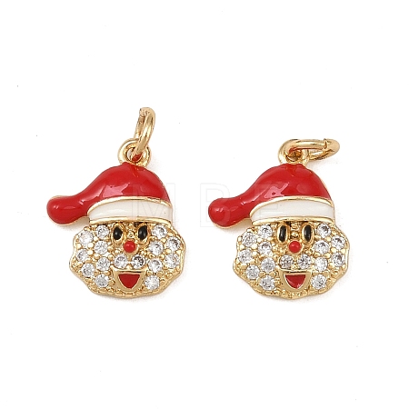 Christmas Brass Micro Pave Cubic Zirconia Enamel Charms KK-L255-19G-05-1