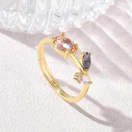 Flower Brass Glass Adjustable Finger Rings GL-CBA18A7-01G-01-1