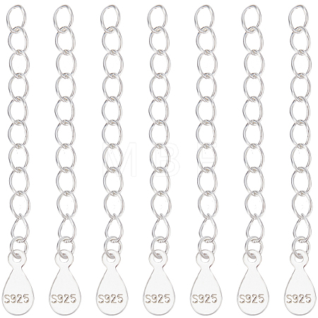 10Pcs 925 Sterling Silver Curb Chain Extender STER-BBC0006-11-1