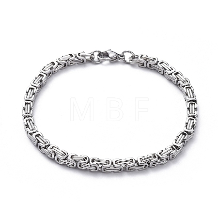 Tarnish Resistant Unisex 201 Stainless Steel Byzantine Chain Bracelets BJEW-L637-34A-P-1