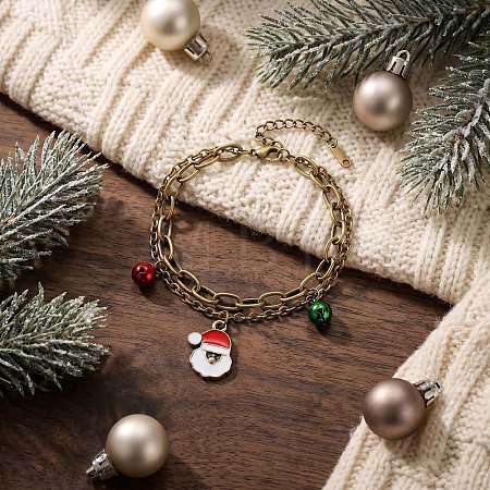 Christmas 304 Stainless Steel Enamel Charm 2-Strand Bracelets WGD65DE-03-1