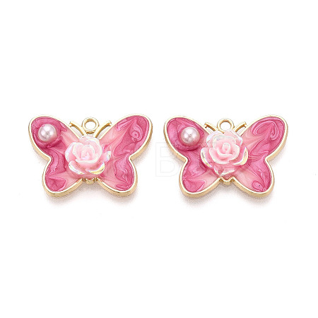 Rack Plating Alloy Enamel and ABS Imitation Pearl and Acrylic Pendants ENAM-T091-64B-1