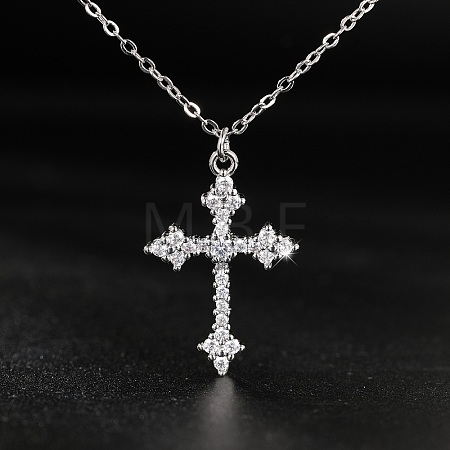 Cubic Zirconia Cross Pendant Necklace LS-ZV5438-2-1
