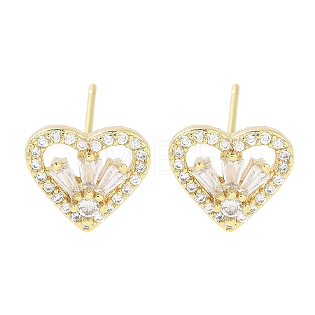 Brass Micro Pave Clear Cubic Zirconia Studs Earring for Women EJEW-S217-A08-1