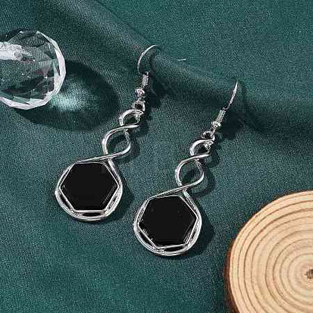 Hexagon Natural Obsidian Dangle Earrings EJEW-K298-01P-08-1