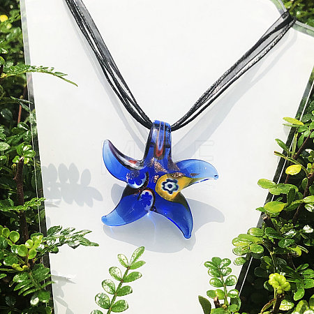 Starfish Millefiori Glass Pendant Silk Ribbon Necklaces FS-WG7586D-10-1