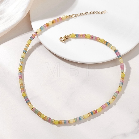 Round Natural Lemon Jade & Dyed Natural White Jade Heishi Beaded Necklaces for Women NJEW-JN06001-1