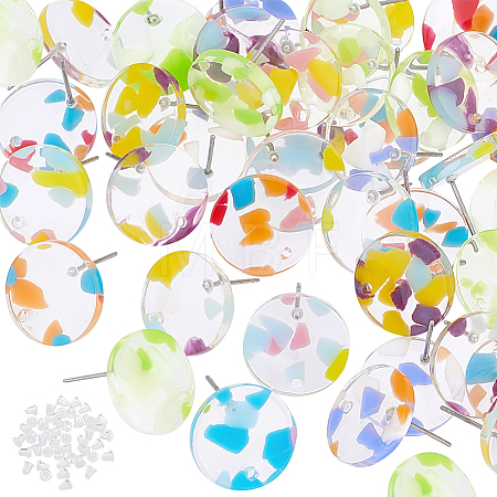 40Pcs Acrylic Flat Round Stud Earring Findings TACR-PH0001-59-1