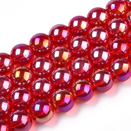 Electroplate Transparent Glass Beads Strands GLAA-T032-T8mm-AB09-1
