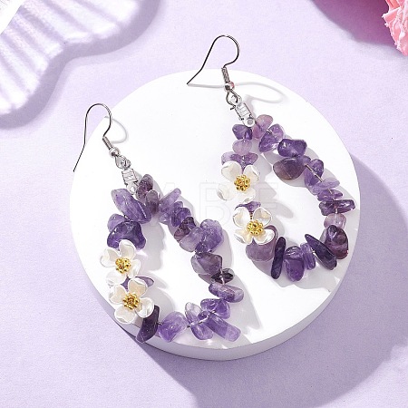 Natural Amethyst Flower Dangle Earrings EJEW-JE06802-02-1