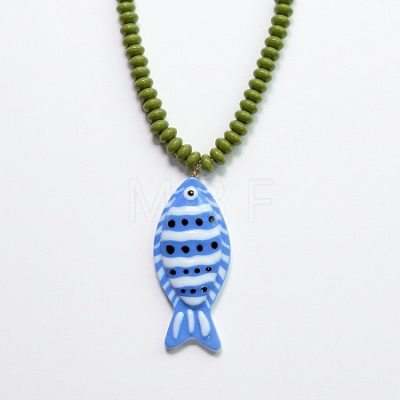 Summer Beach Resin Blue Fish Pendant Rondelle Beaded Necklaces for Women WG3A5E5-04-1
