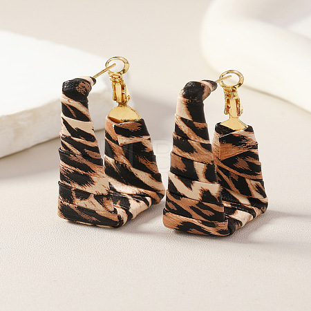 Rectangle with Leopard Print Alloy Imitation Leather Hoop Earrings FS-WG9C653-02-1