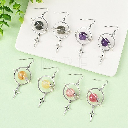 4 Pairs 4 Styles Natural Gemstone & Alloy Pendant Dangle Earrings EJEW-TA00818-1