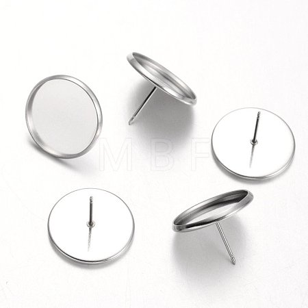 Tarnish Resistant Flat Round Stainless Steel Stud Earring Settings X-STAS-M227-16mm-1