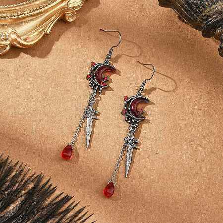 Alloy Rhinestone & Glass Teardrop Dangle Earrings EJEW-JE07513-1