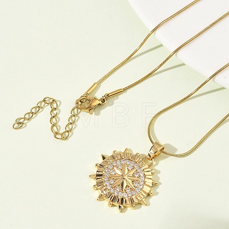 304 Stainless Steel Micro Pave Clear Cubic Zirconia Pendant Necklaces for Women NJEW-Z103-01G-09-1