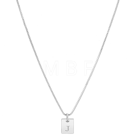 1Pc Stainless Steel Letter Rectangle Pendant Necklaces NJEW-LP0001-34J-P-1