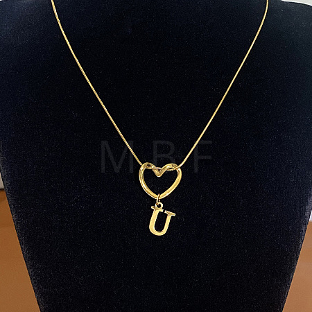 304 Stainless Steel Heart with Initial Pendant Necklaces for Women FS-WG4DC9E-21-1