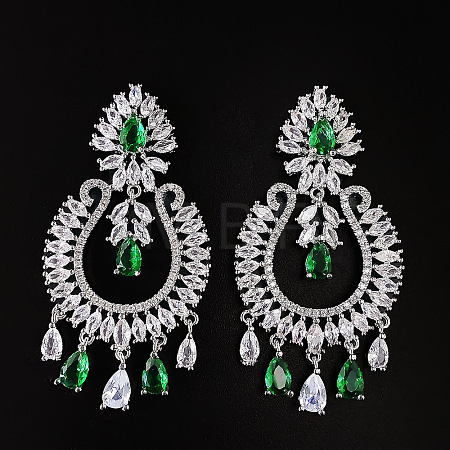 Teardrop Brass Micro Pave Cubic Zirconia Chandelier Earrings FS-WG7EBA5-01-1