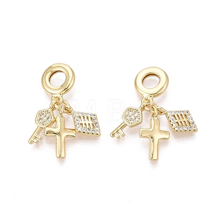 Brass Micro Pave Clear Cubic Zirconia European Dangle Charms KK-N287-33D-G-1