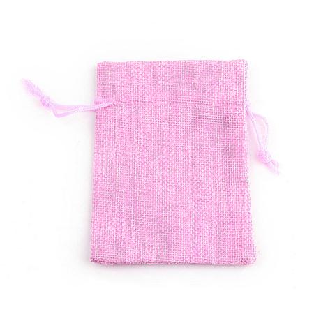 Polyester Imitation Burlap Packing Pouches Drawstring Bags ABAG-R005-9x7-19-1