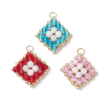 3Pcs 3 Colors Handmade Glass & Natural Rainbow Moonstone Beads Pendants PALLOY-MZ00850-1