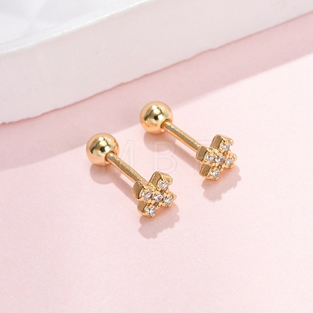 Cross 925 Sterling Silver Micro Pave Clear Cubic Zirconia Stud Earrings EJEW-K317-11G-1