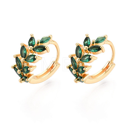 Brass Micro Pave Cubic Zirconia Leaf Hoop Earrings EJEW-T048-41C-G-1