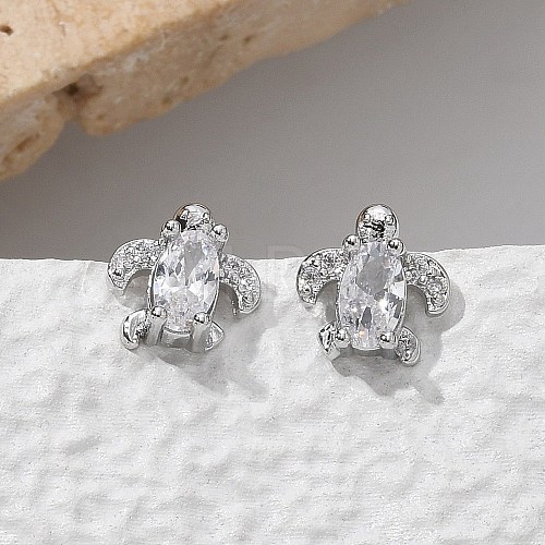 Brass & Clear Cubic Zirconia & Glass Stud Earrings EJEW-Q014-15P-1